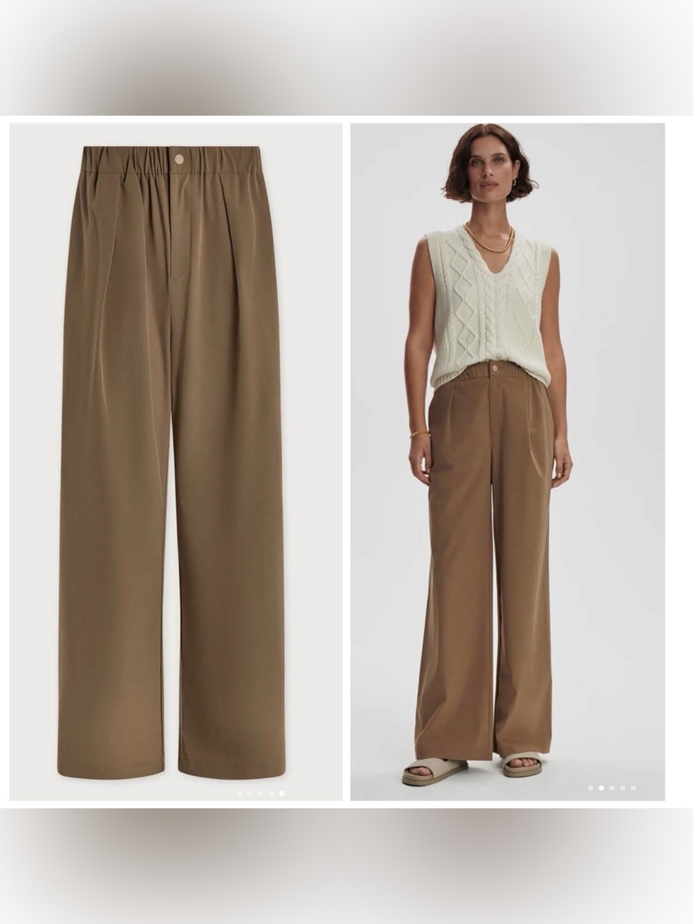 Varley Wide-Leg High-Rise Pants in taupe / olive XL new Kayson travel stretch